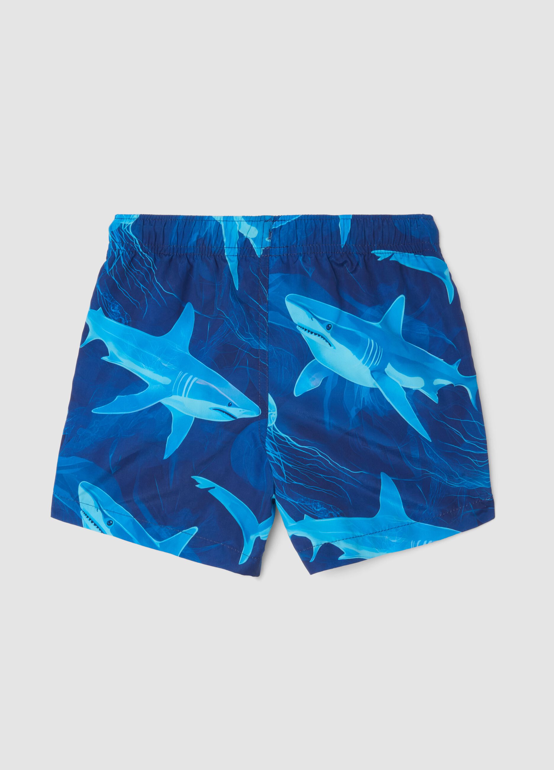 Blue shark-print swim shorts