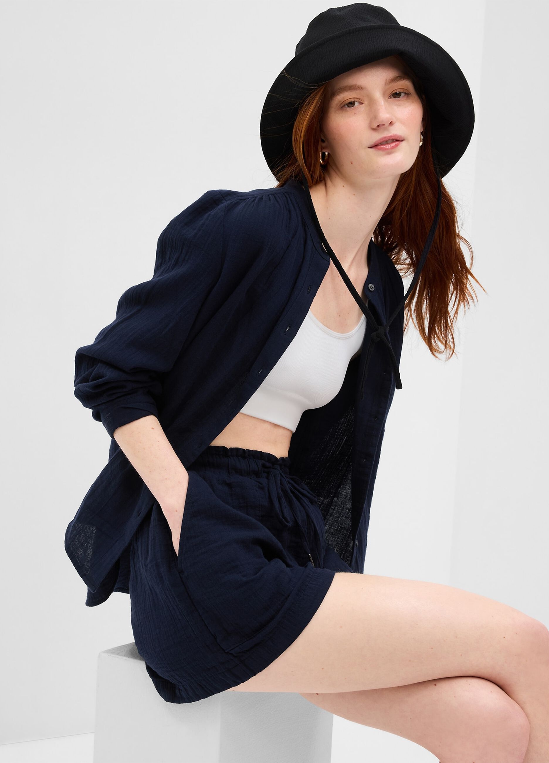 Camicia effetto crinkle collo alla coreana