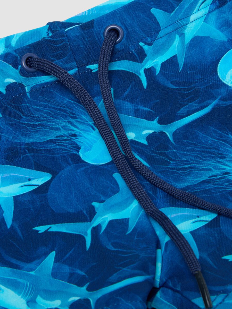 Blue stretch swim shorts with shark print_2