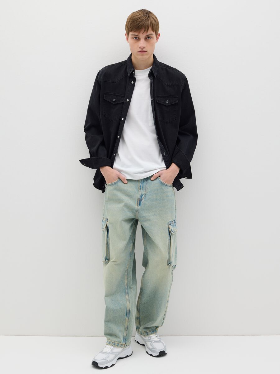 Acid wash cargo joggers with fading_0