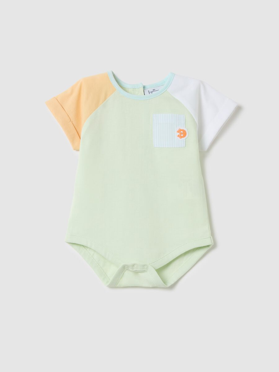 Green and orange colourblock bodysuit in organic cotton_0