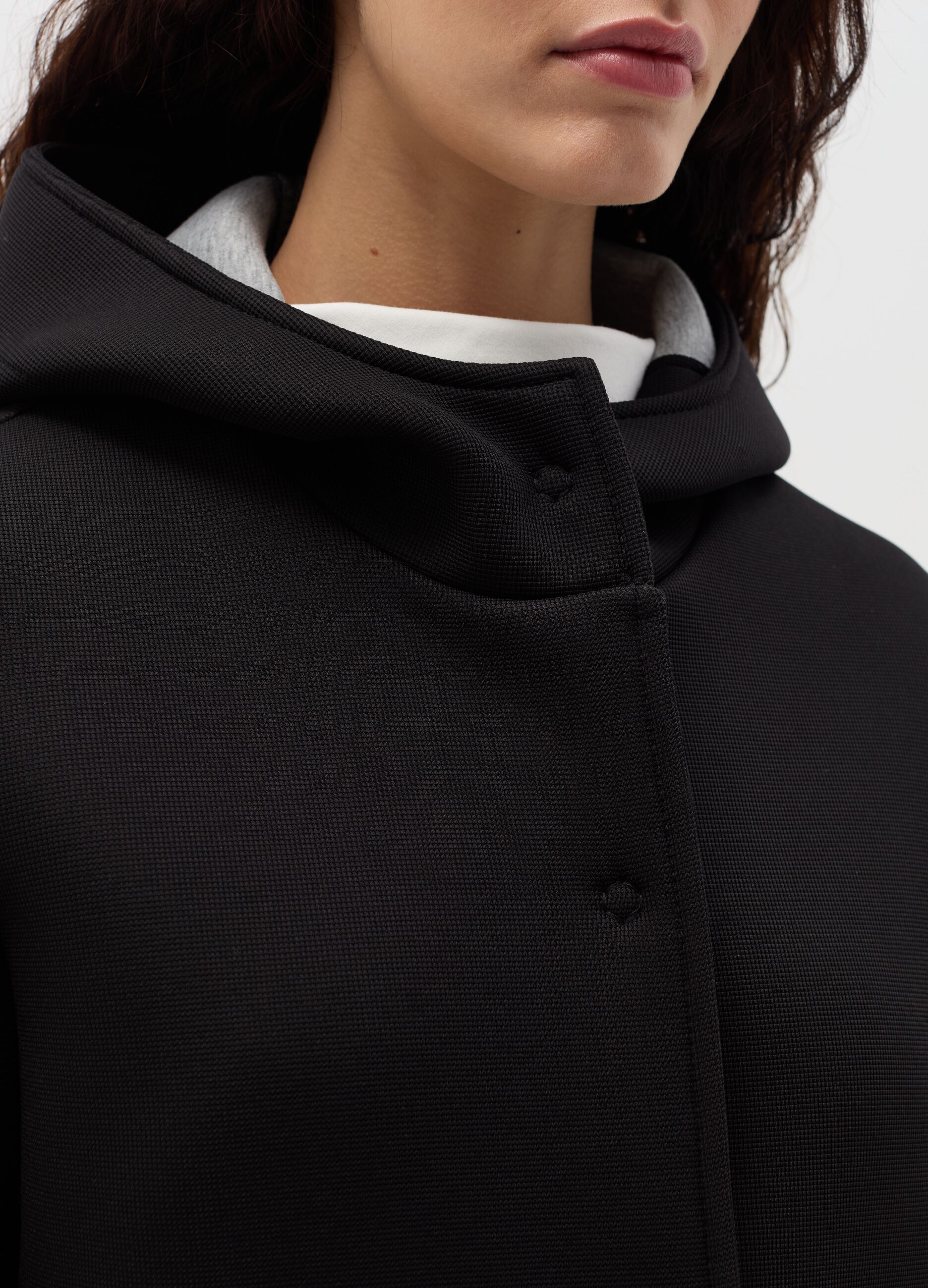 Long jacket with buttons and hood