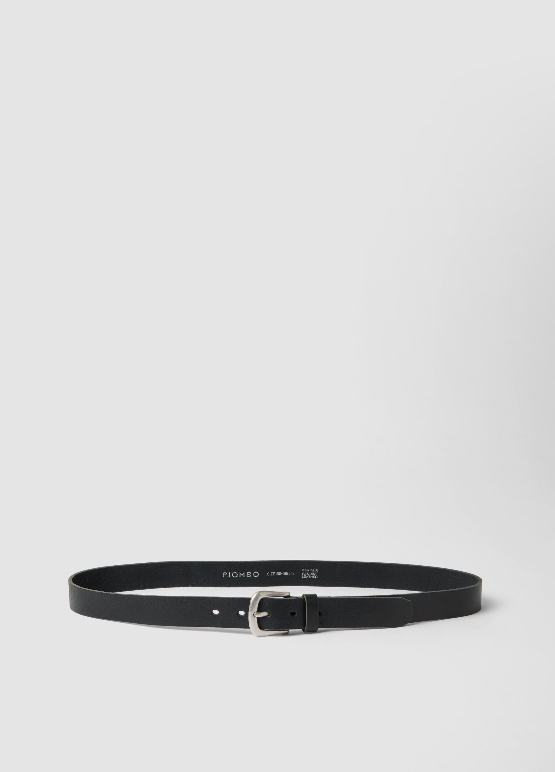 Black genuine leather belt with metal buckle