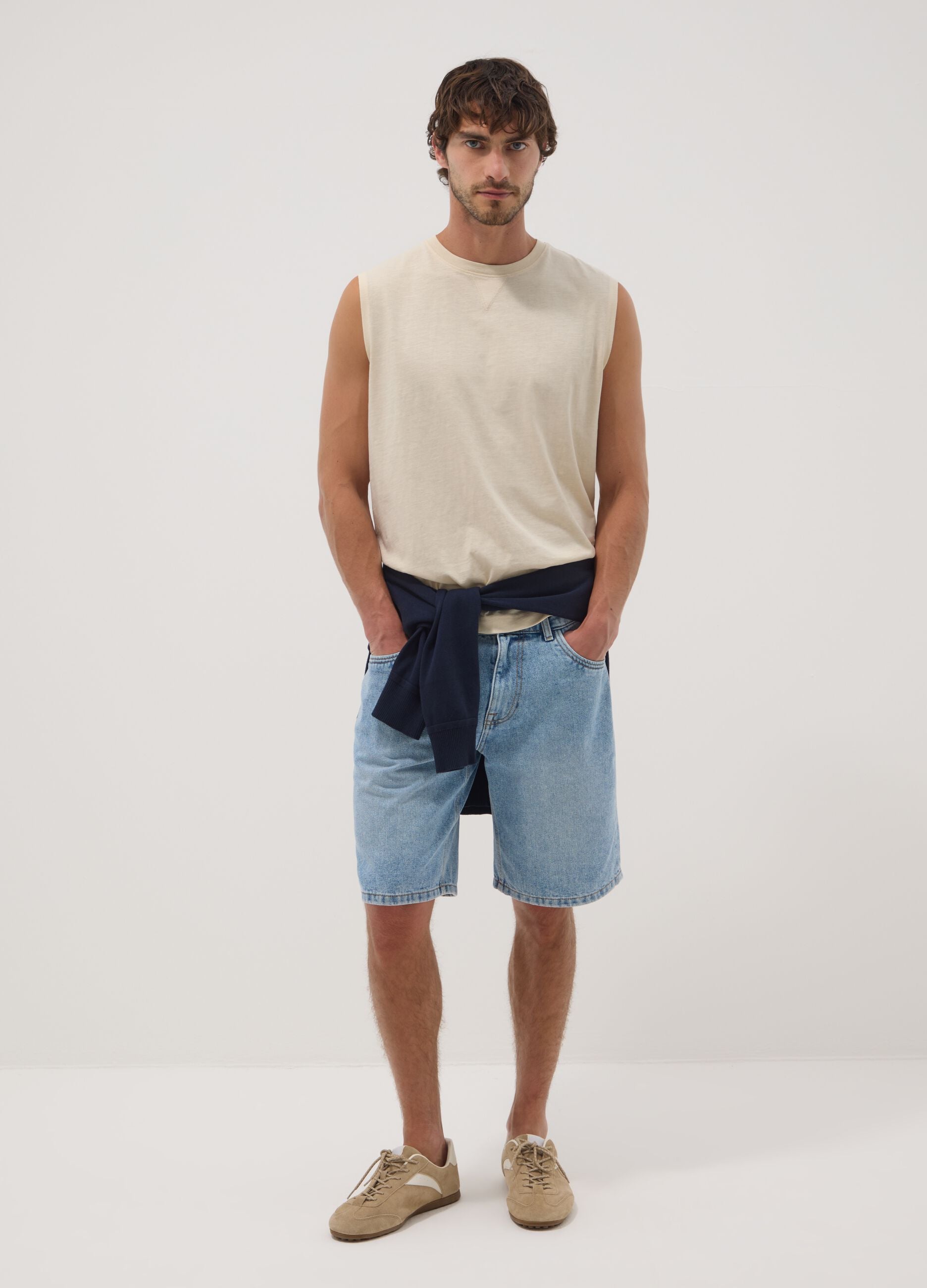 Beige pure cotton vest