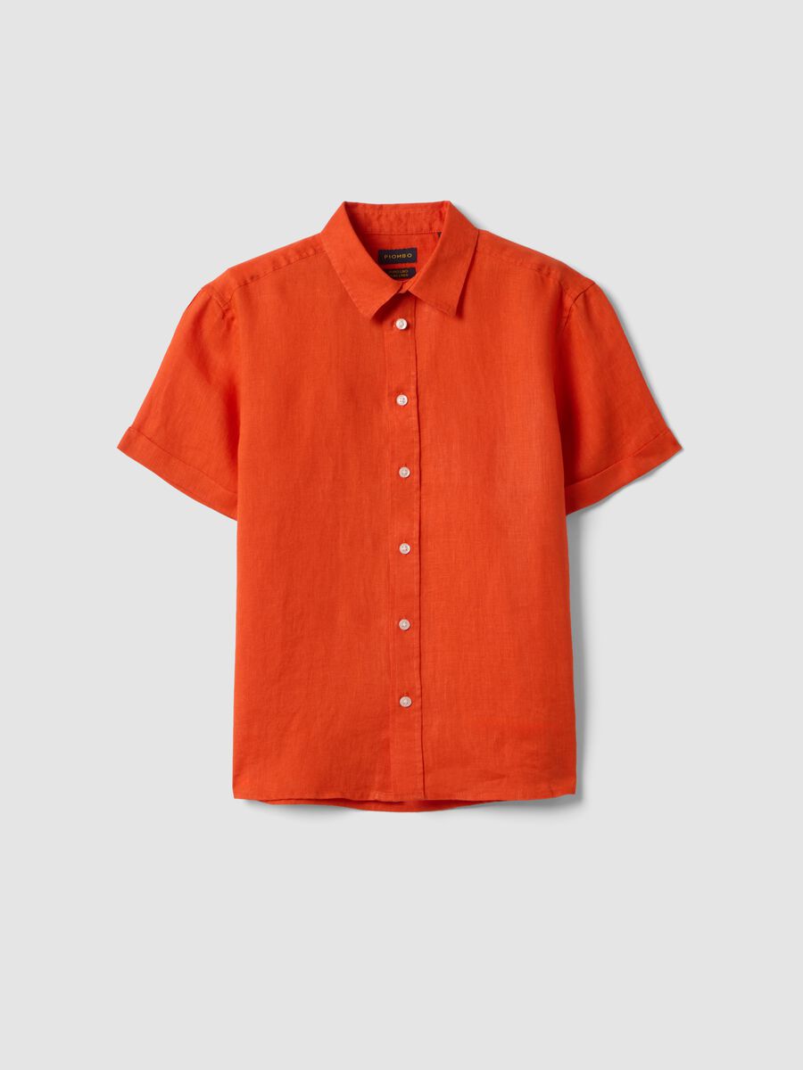 Camicia arancione in puro lino per bambino over fit_3