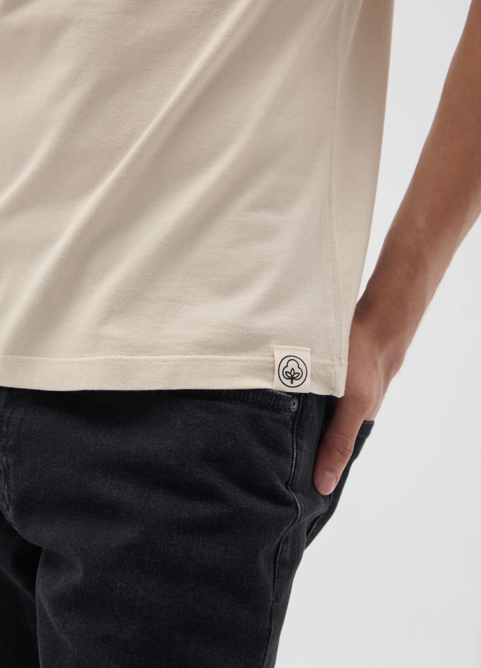 Beige regular fit pure cotton T-shirt