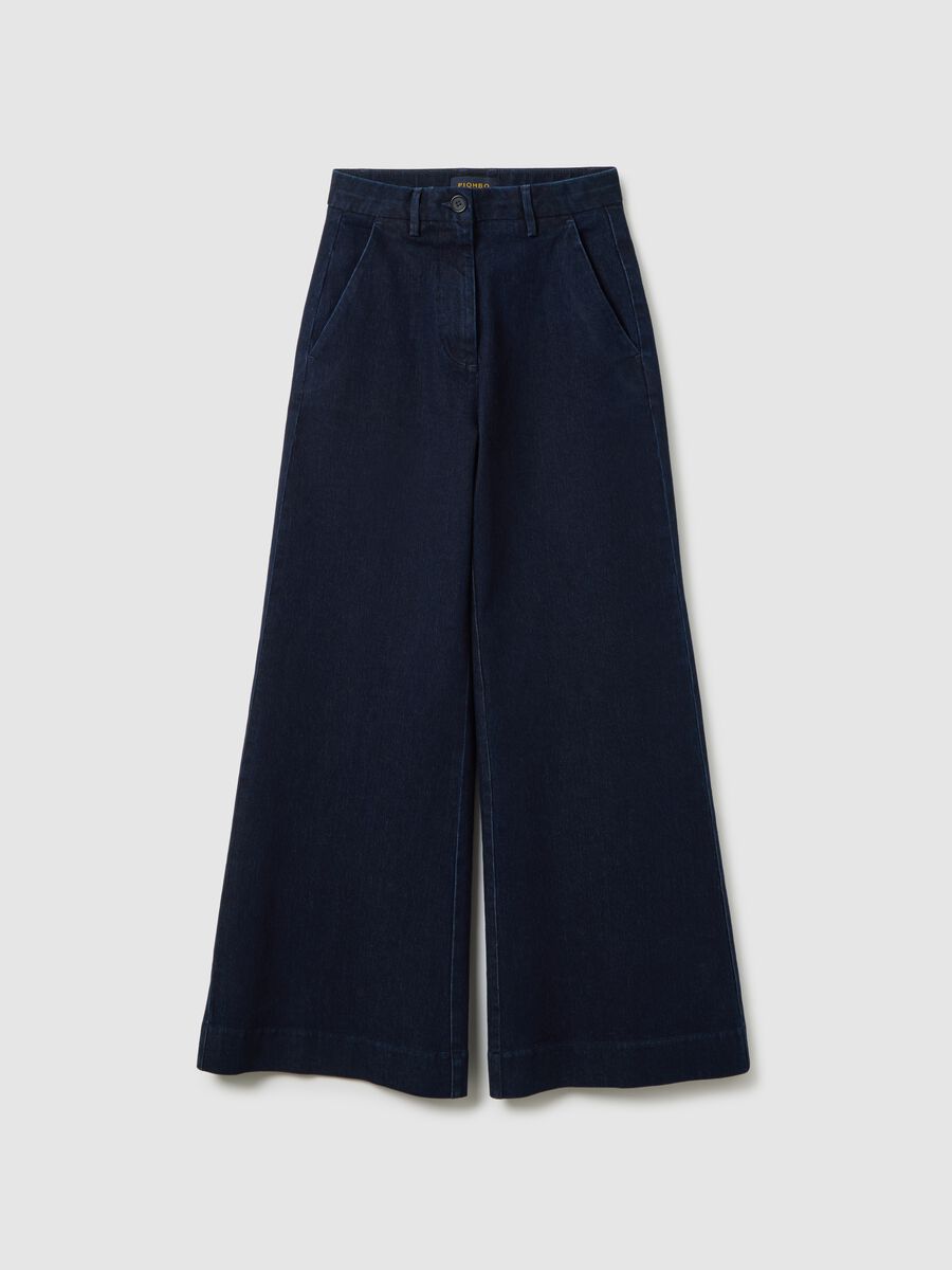 Jeans in denim blu a gamba larga elasticizzati_4