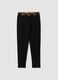 Black stretch cotton leggings with logo waistband for girls_0