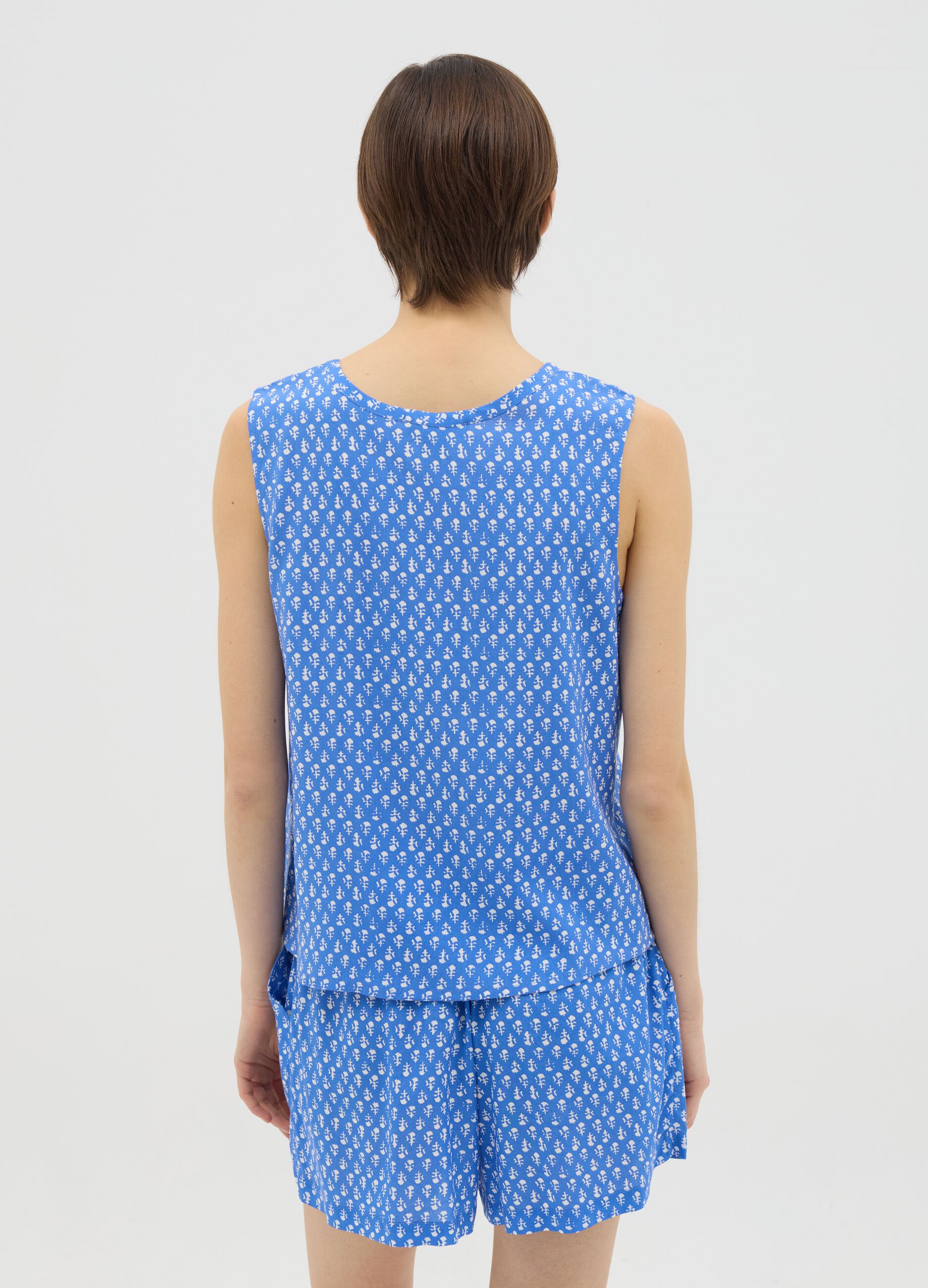Sleeveless Blue Viscose Blouse