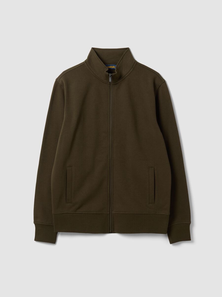 Felpa verde in misto cotone con girocollo e zip regular fit_4