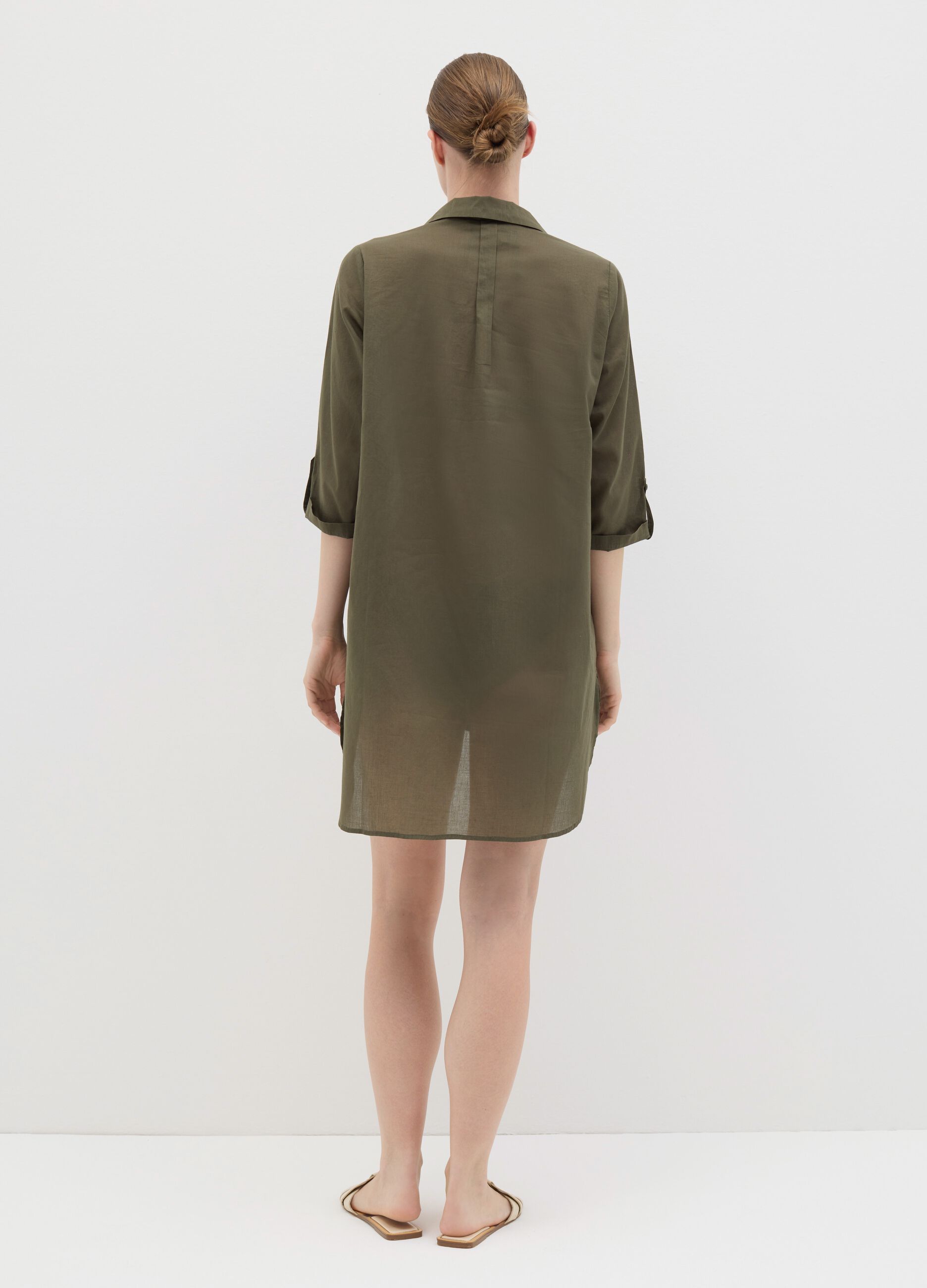 Green beach cover-up shirt dress in cotton