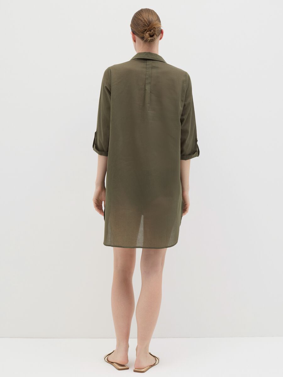 Green beach cover-up shirt dress in cotton_3