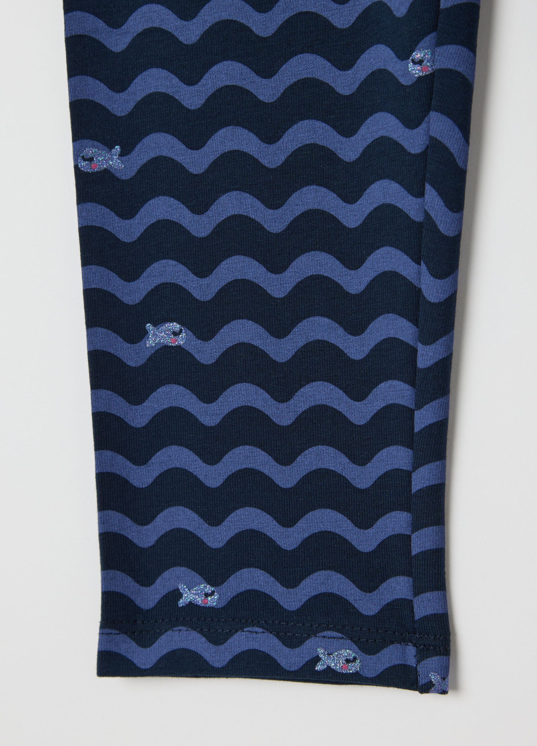 Blue three-quarter leggings in stretch cotton with print