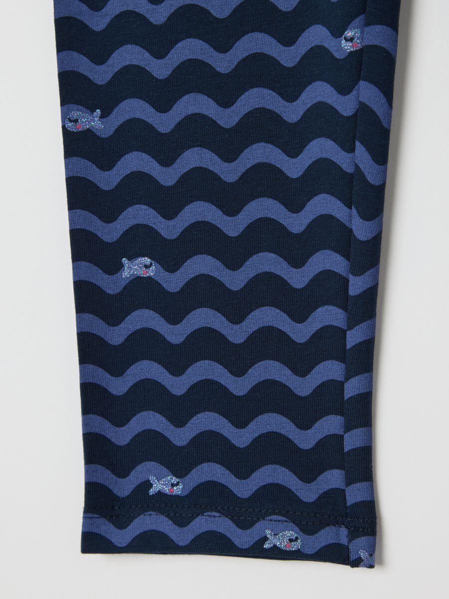 Blue three-quarter leggings in stretch cotton with print_3