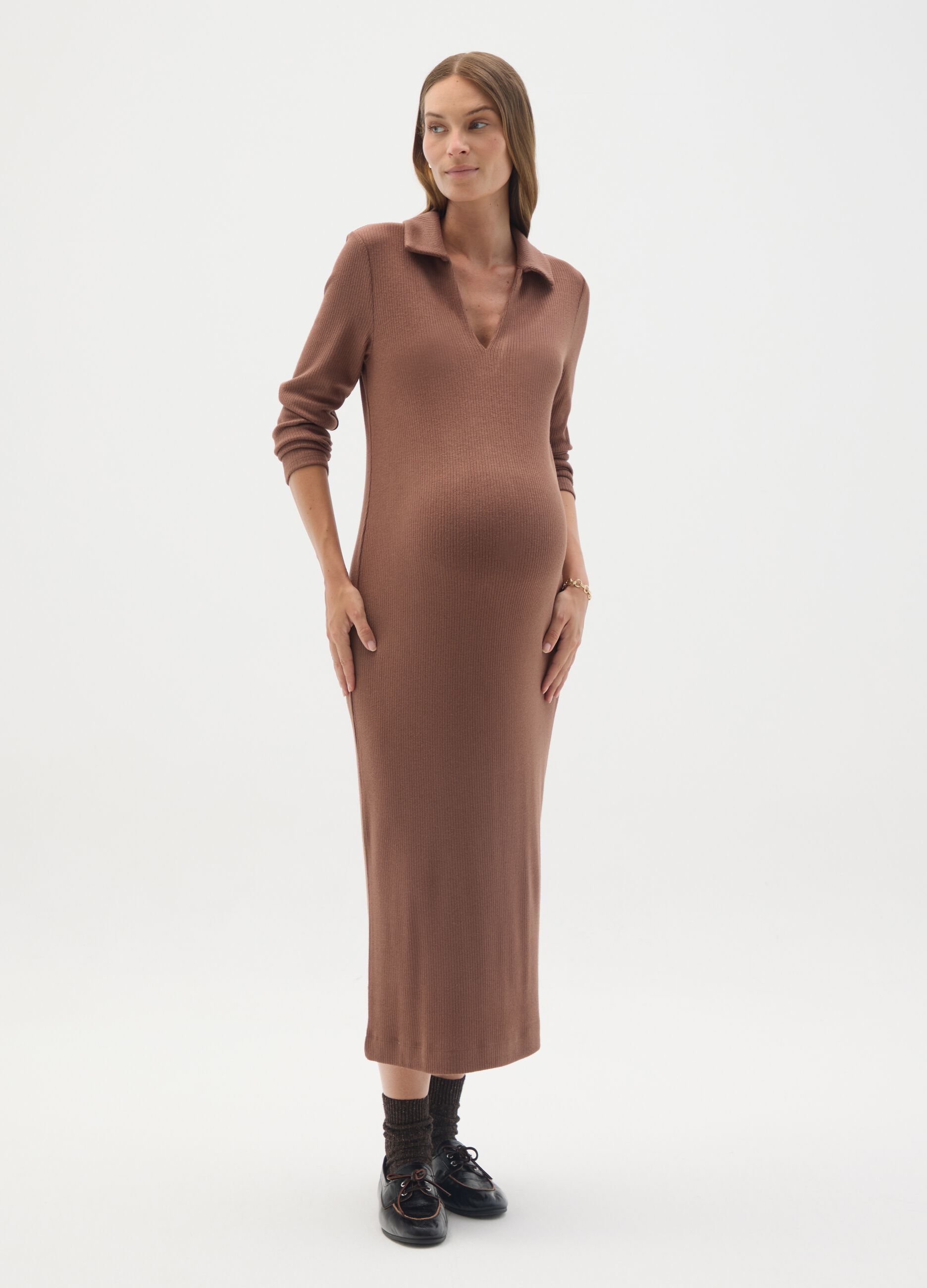 Stretchy Brown Maternity Dress