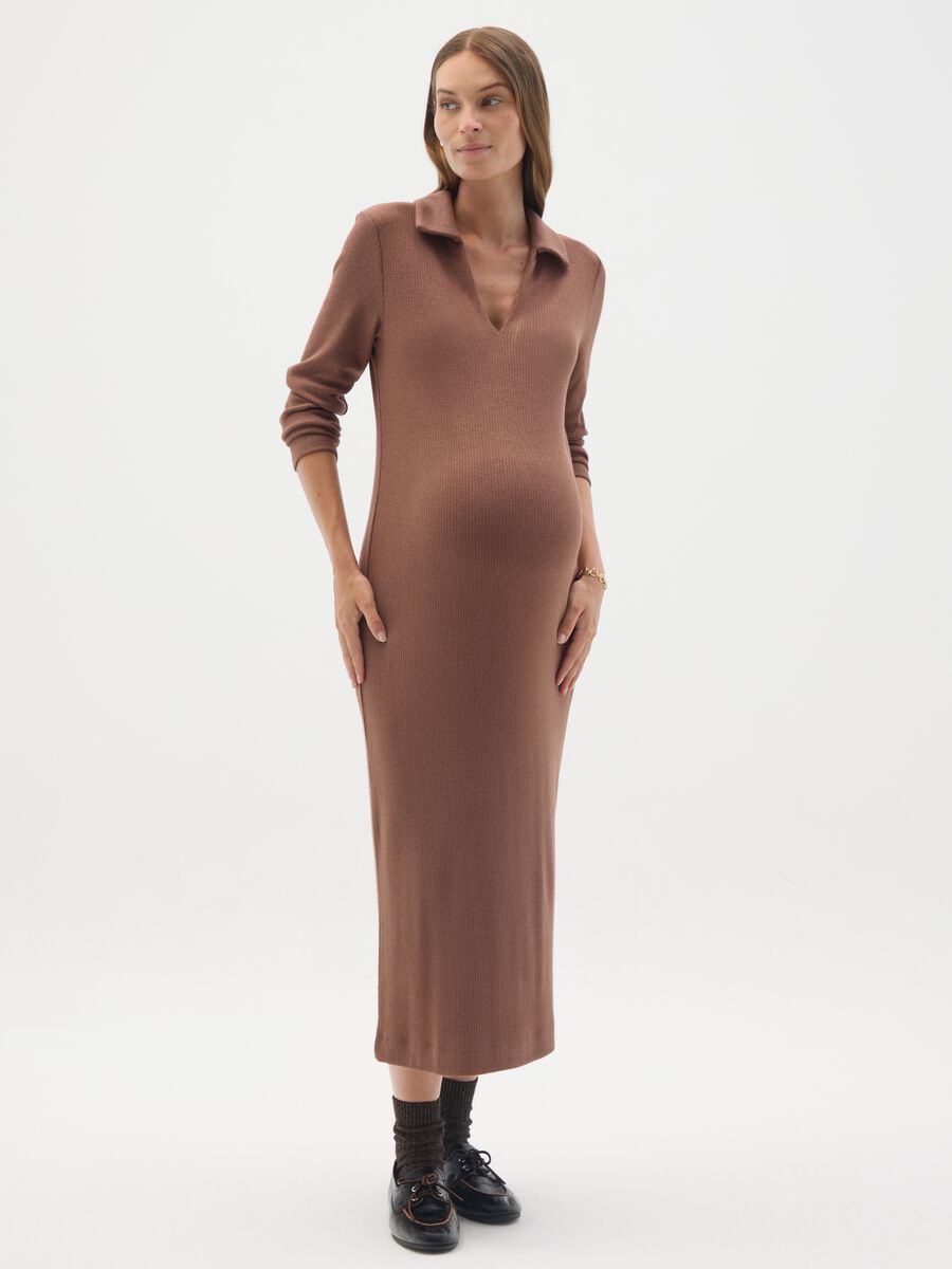 Stretchy Brown Maternity Dress_0