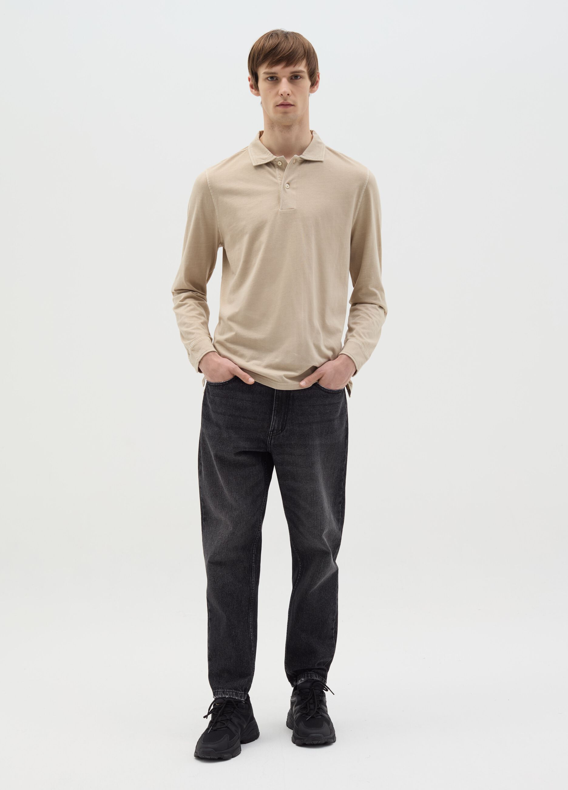 Long-sleeved polo shirt in cotton