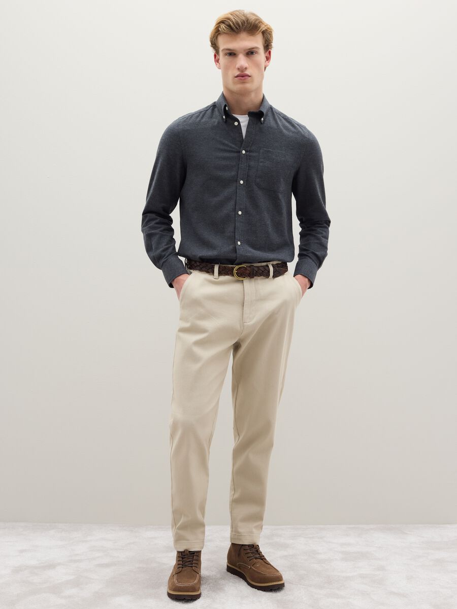 Camicia grigia a maniche lunghe in puro cotone flanella regular fit_2