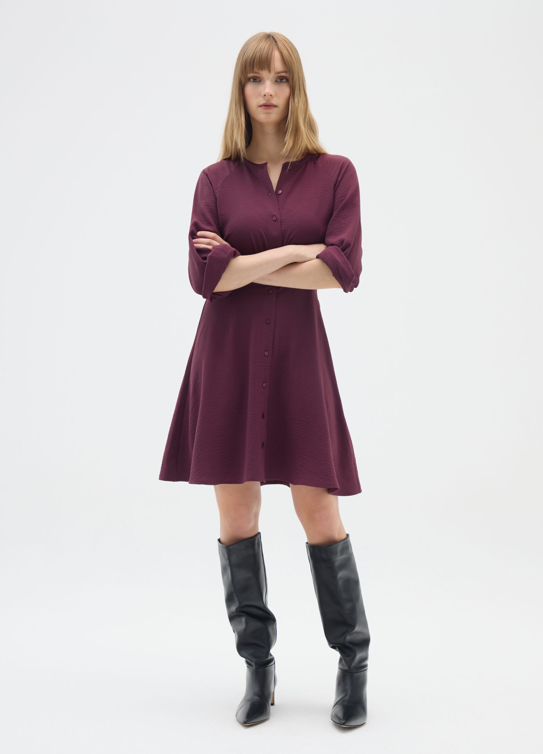 Purple regular fit long sleeve dress