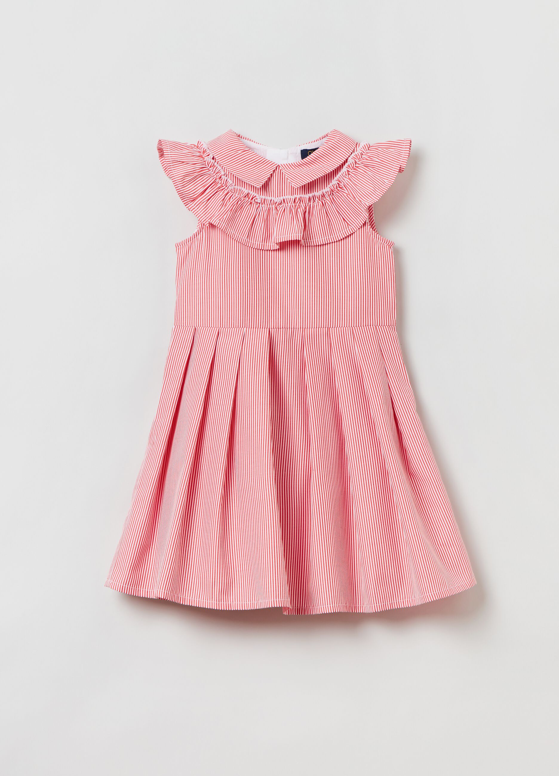 Vestito smanicato a righe con rouche _0