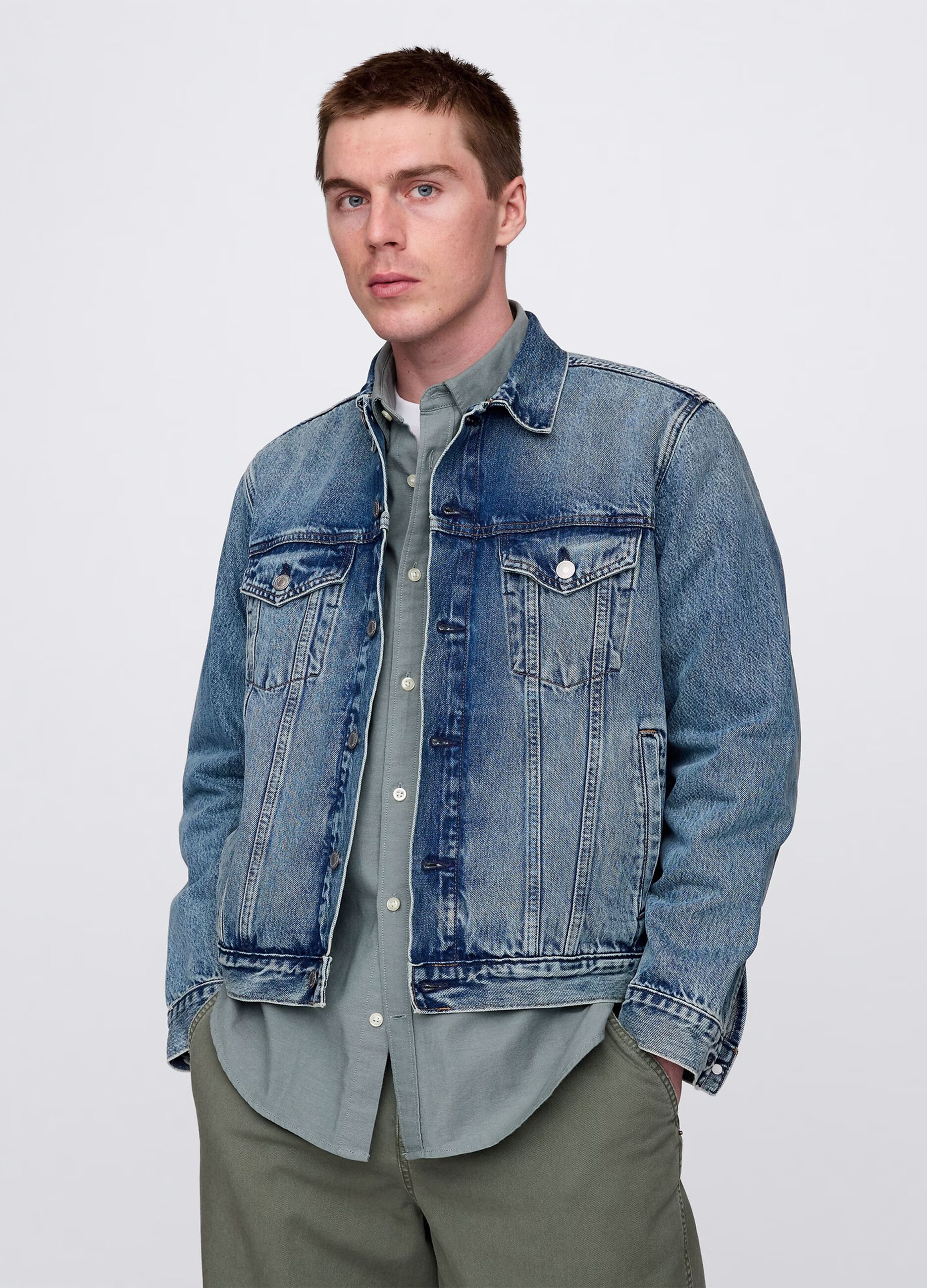 Short acid wash denim jacket