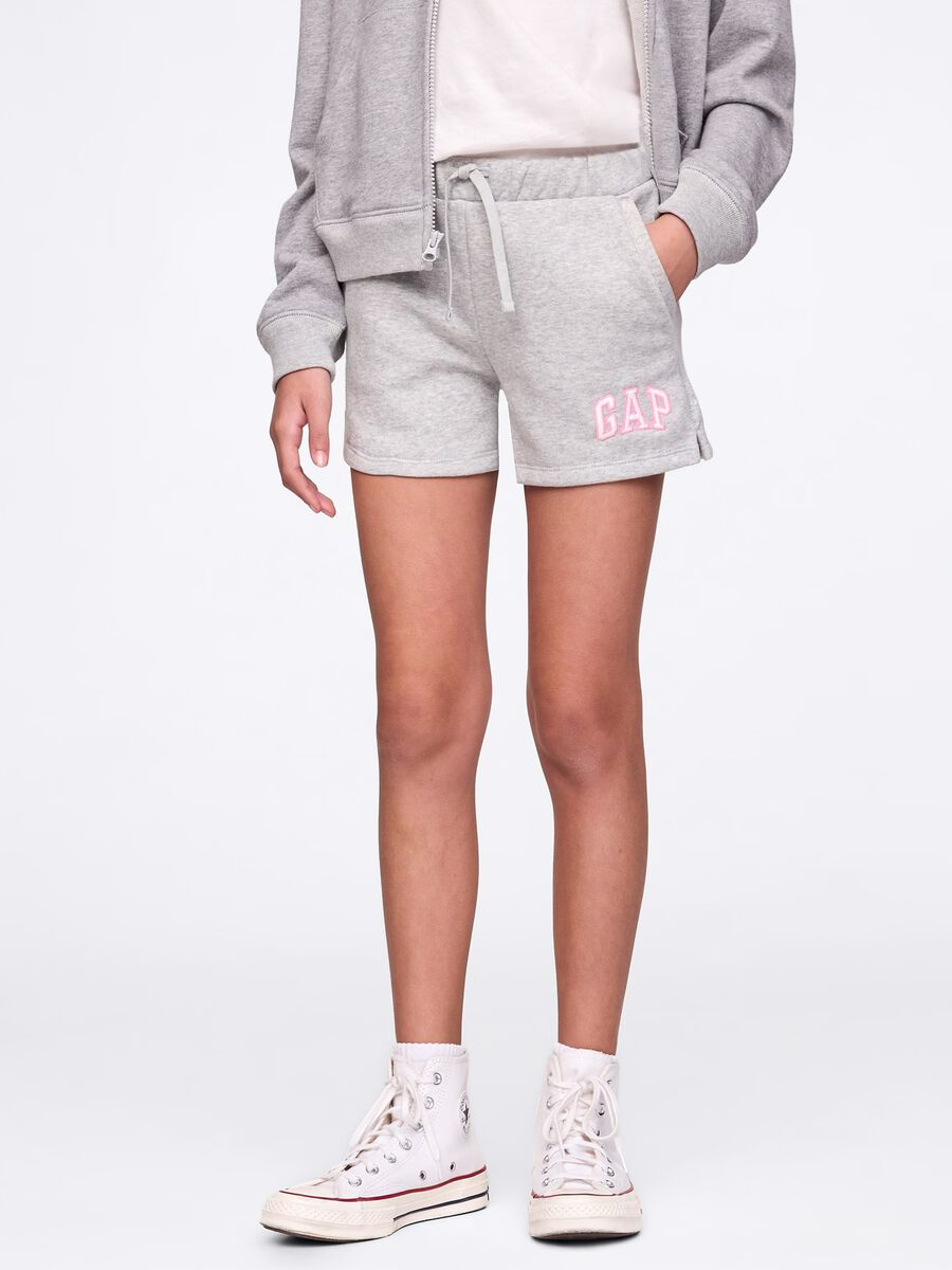 Grey shorts with drawstring and logo patch_1