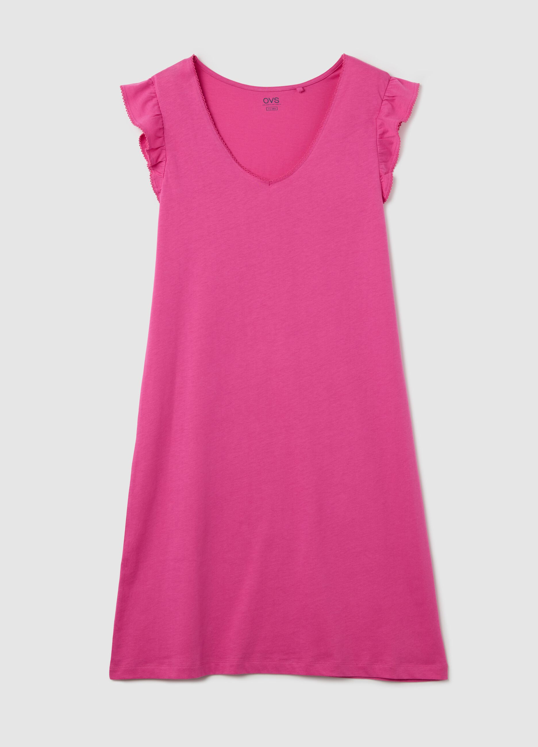 Fuchsia nightshirt in cotton with V neck