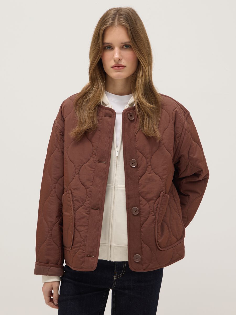 Brown padded jacket regular fit with buttons_0