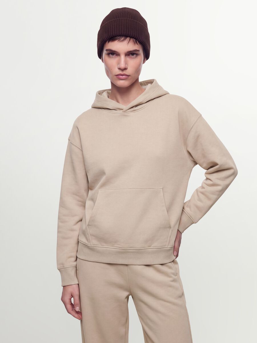 Felpa bianca in misto cotone con cappuccio regular fit_0