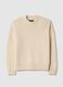 Beige crew neck pullover in pure cotton regular fit_0