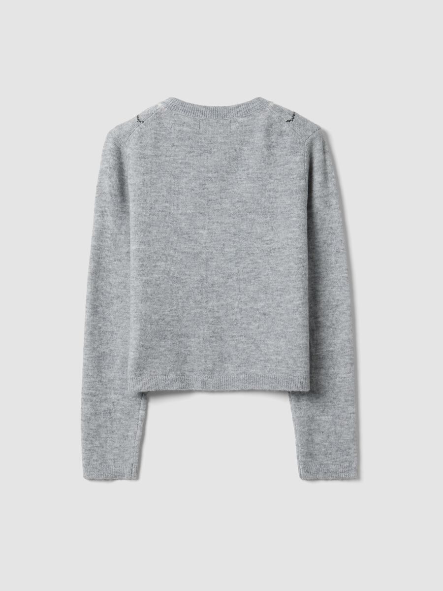 Cardigan grigio in lana elasticizzata jacquard girocollo regular fit_6