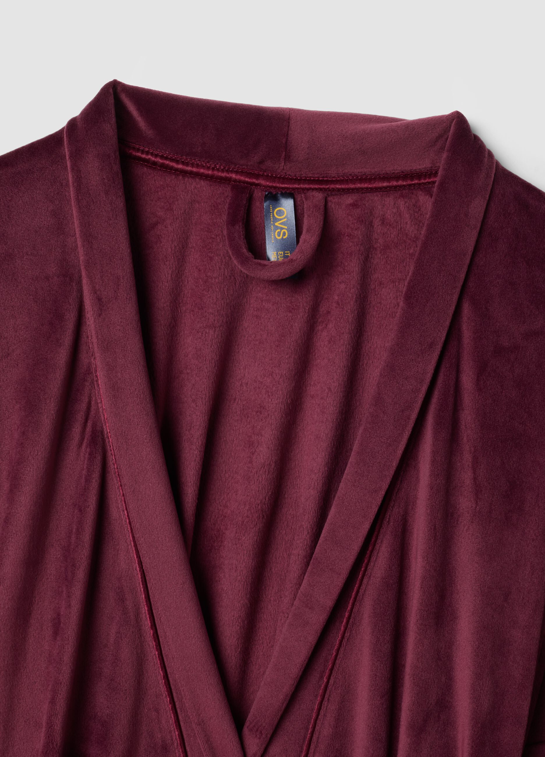 Purple stretch-fabric dressing gown with tie belt