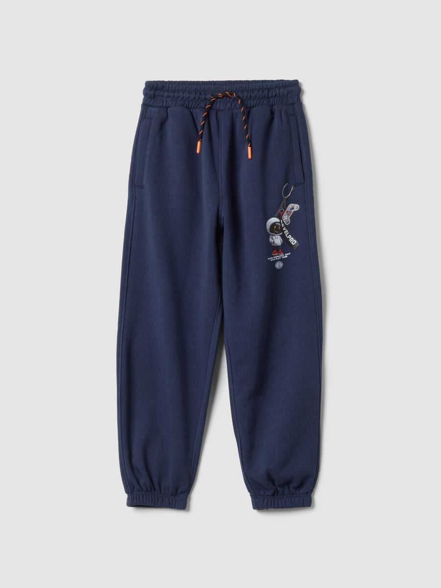 Blue cotton-blend jogger trousers, comfort fit_0