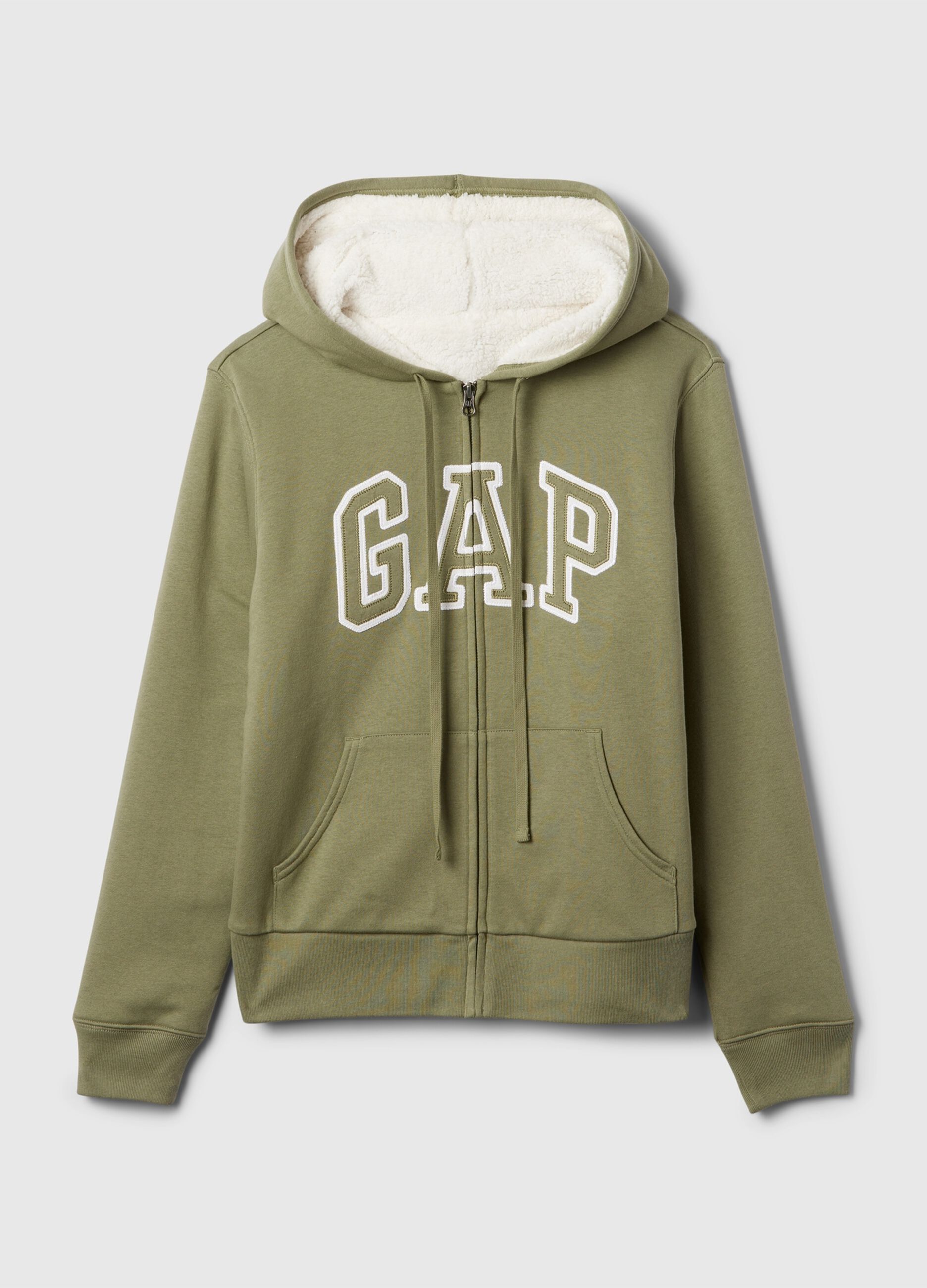 Full-zip sweatshirt with sherpa lining and logo embroidery