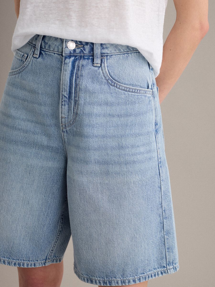 Light blue pure cotton denim shorts_3