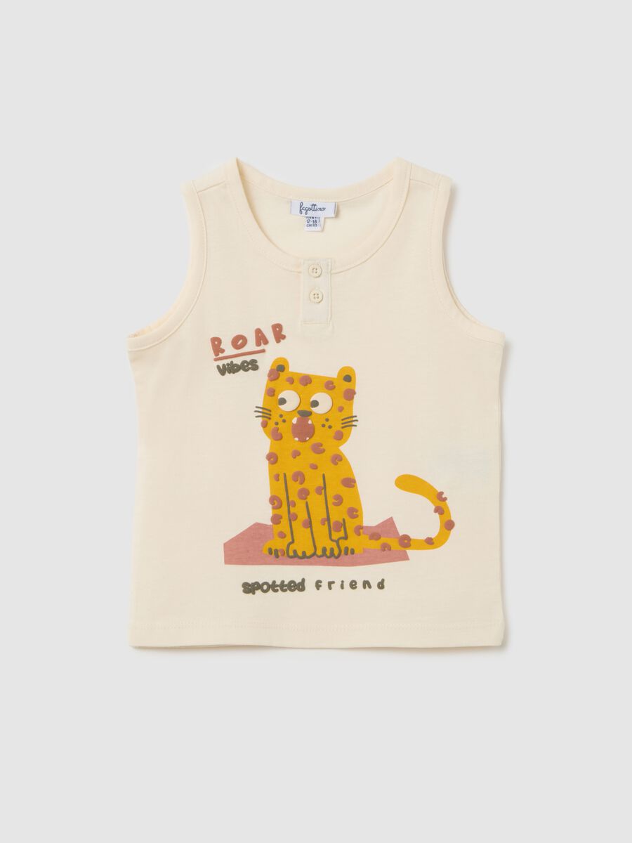 Beige Cotton Sleeveless Baby T-Shirt with Regular Fit_0