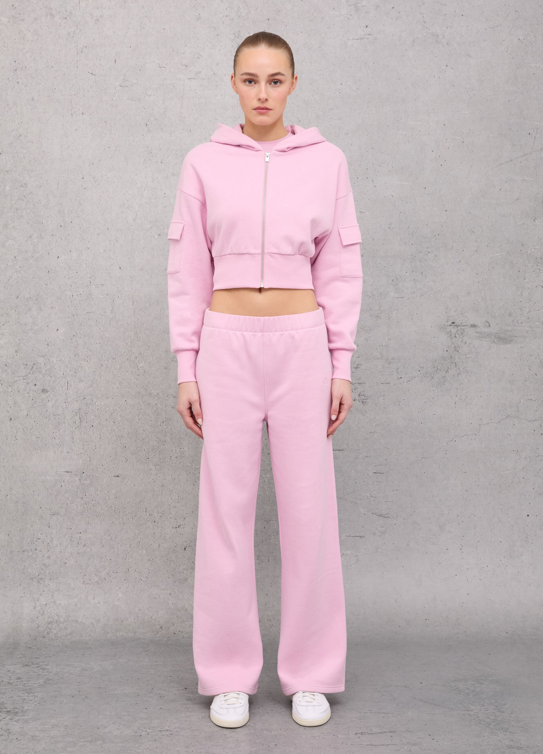 Crop Cargo Zip Hoodie Light Pink