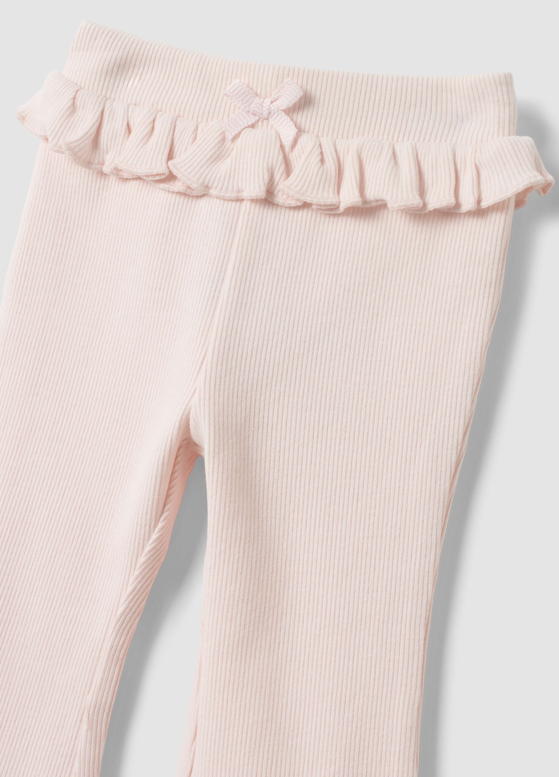 Pink flared ribbed organic cotton leggings for baby girl