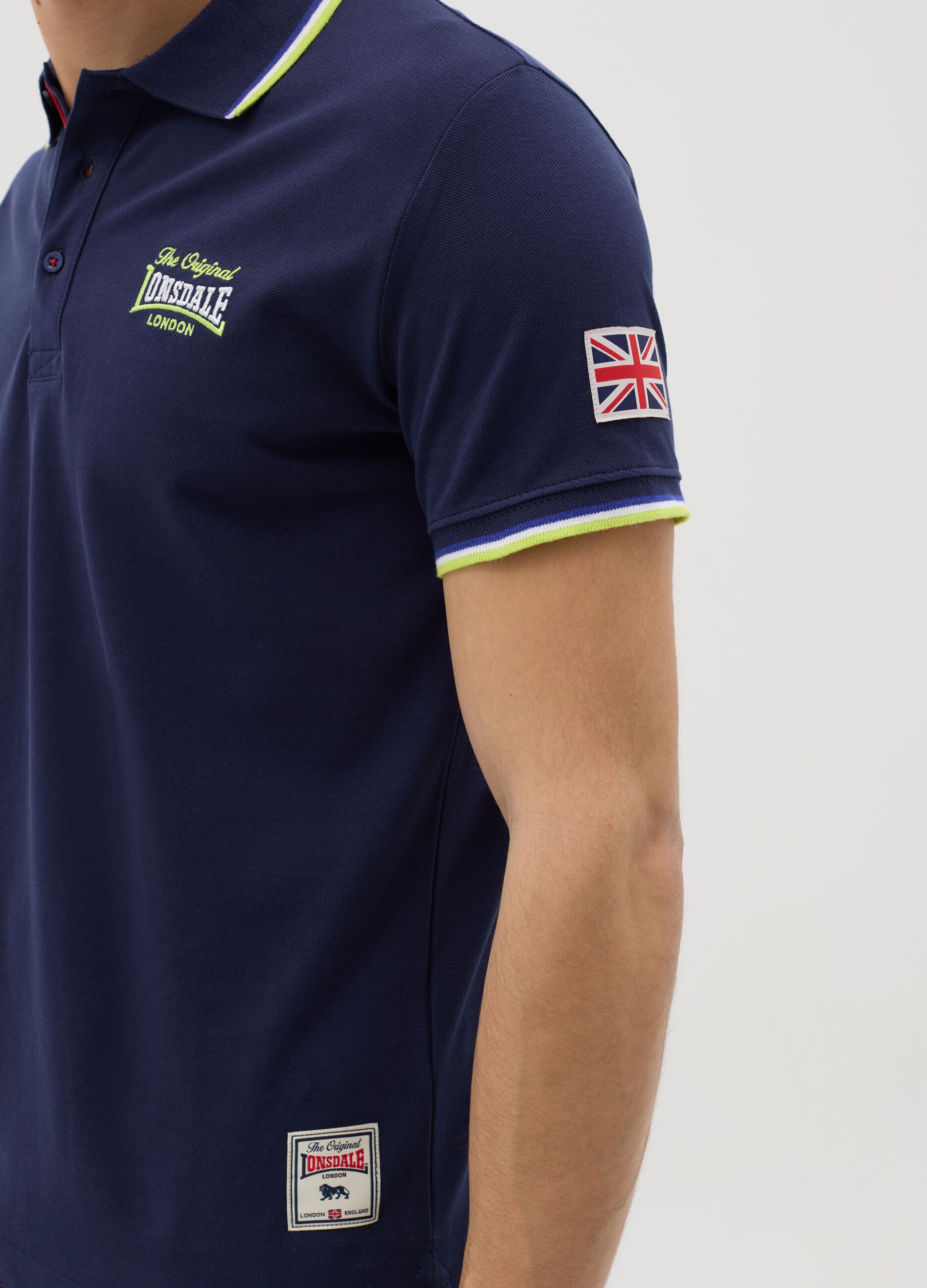 Polo a maniche corte in cotone blu Lonsdale