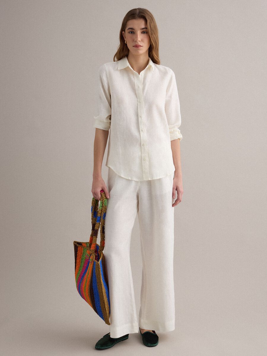 Multicoloured striped beach bag in pure paper fabric_1