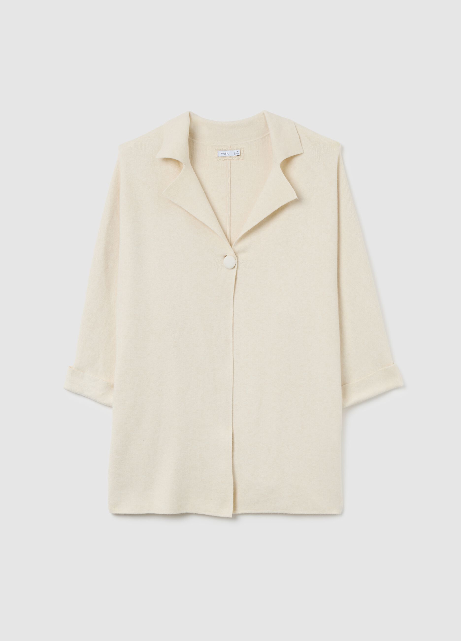 Light beige cardigan with lapel collar