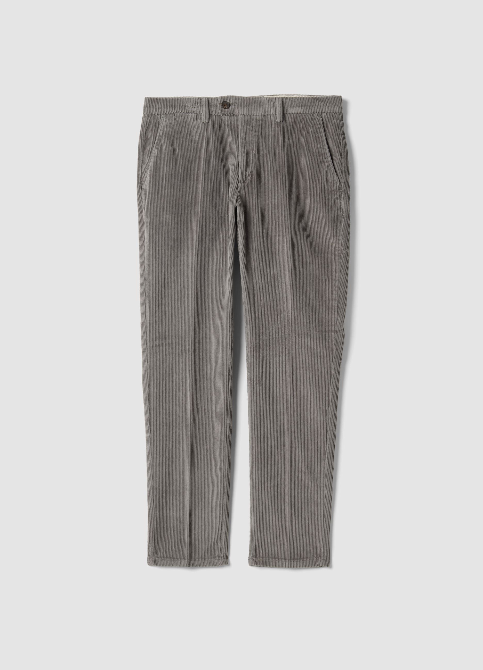 Pantaloni grigi in cotone elasticizzato a coste