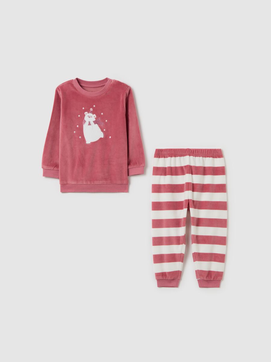 Velour pyjamas with girl polar bear embroidery_0