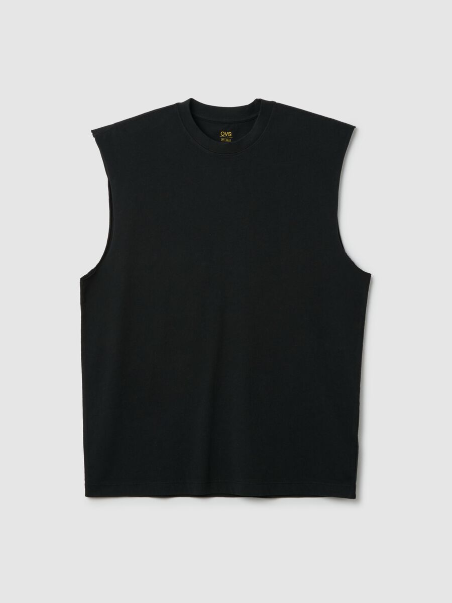 Men's sleeveless black cotton vest regular fit_0