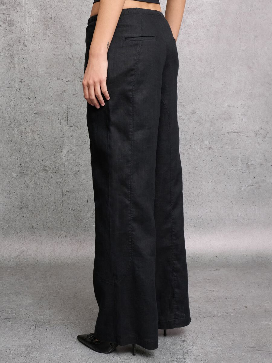 100% Linen Wide-Leg Trousers Black_2