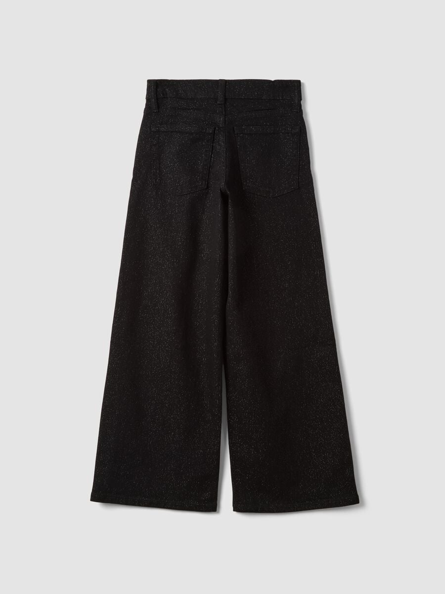 Pantaloni neri glitter in misto cotone e viscosa elasticizzata wide leg_1