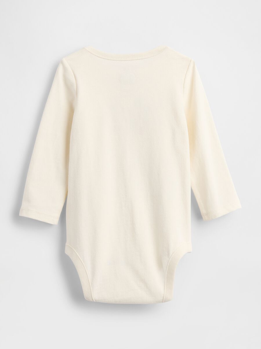 Beige cotton bodysuit with bear print_1