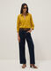 Yellow linen and viscose blend regular-fit shirt with V-neck_2