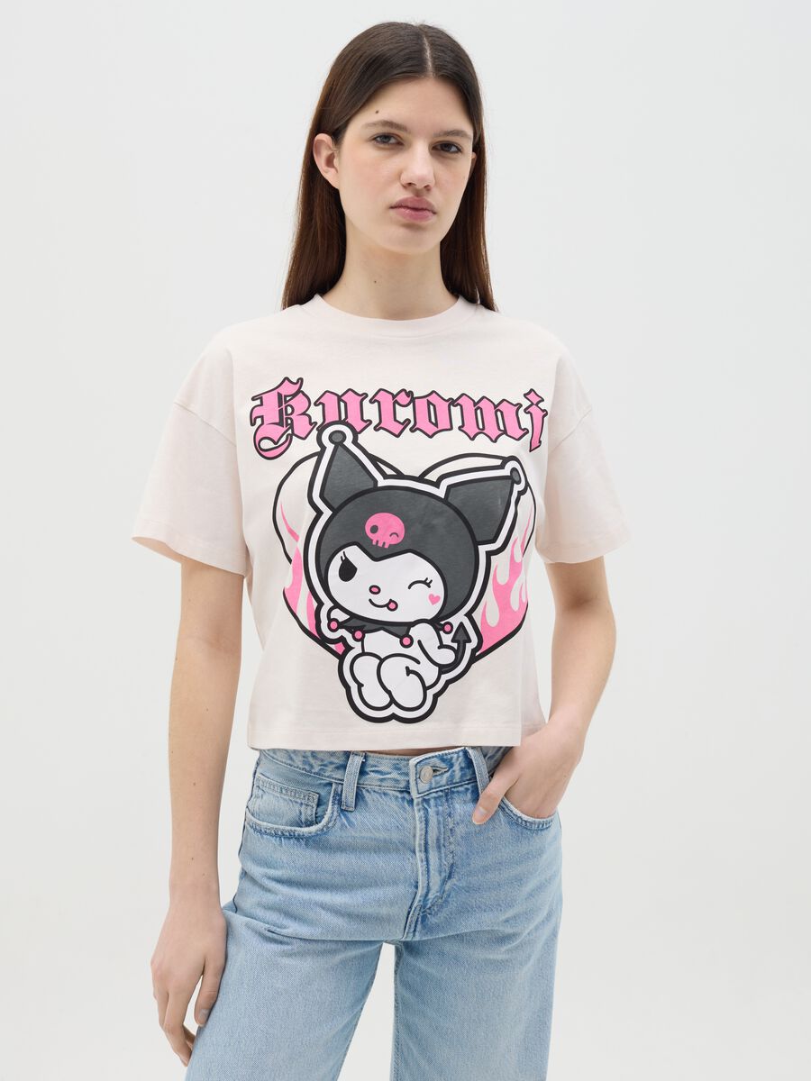 White cotton T-shirt with Kuromi print_0