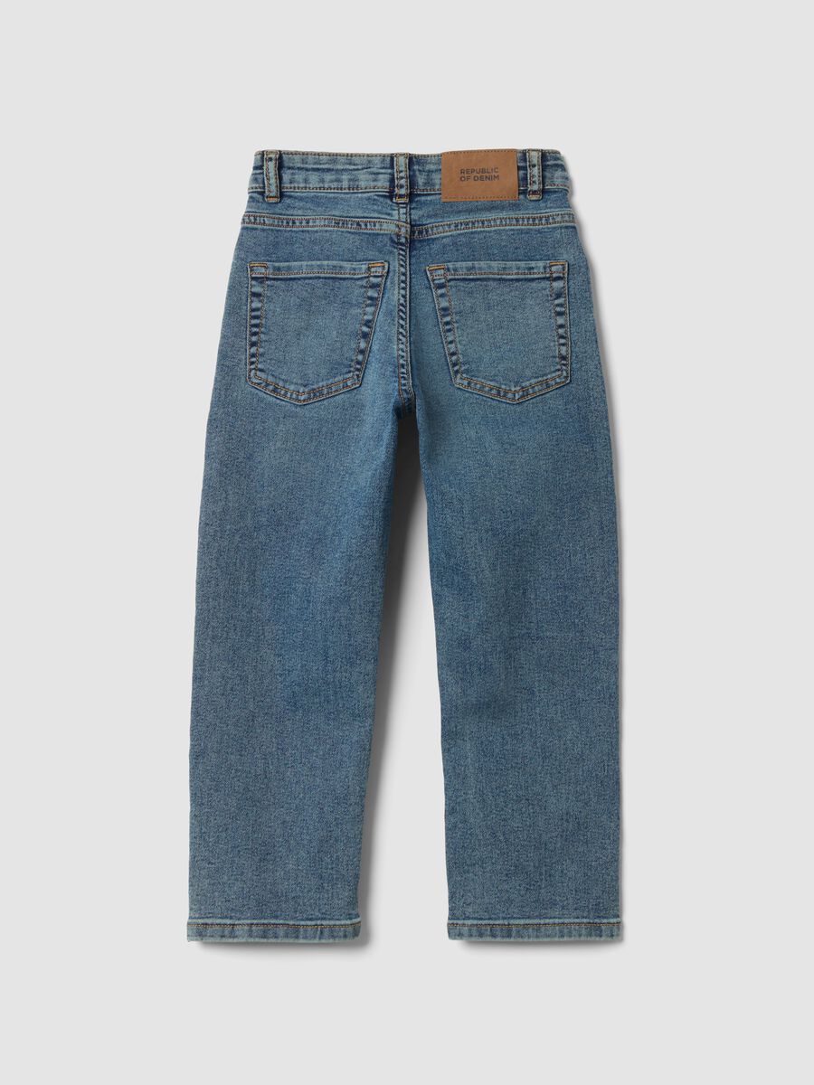 Jeans blu chiaro in cotone elasticizzato straight fit_1